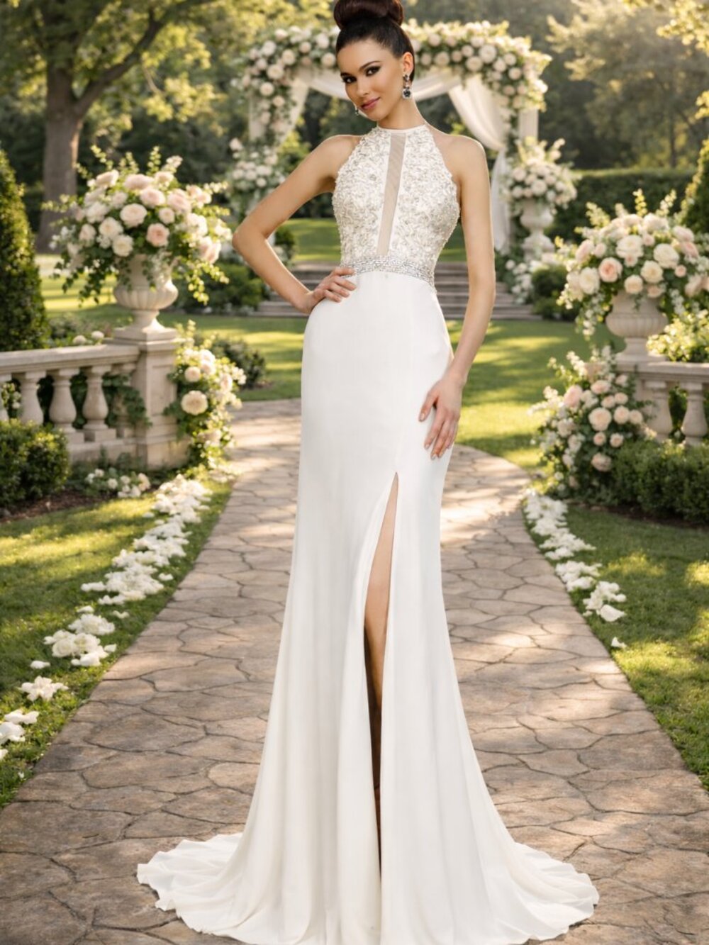 Sherri Hill Evening/Wedding Dress, Stretch Jersey Ivory size 4